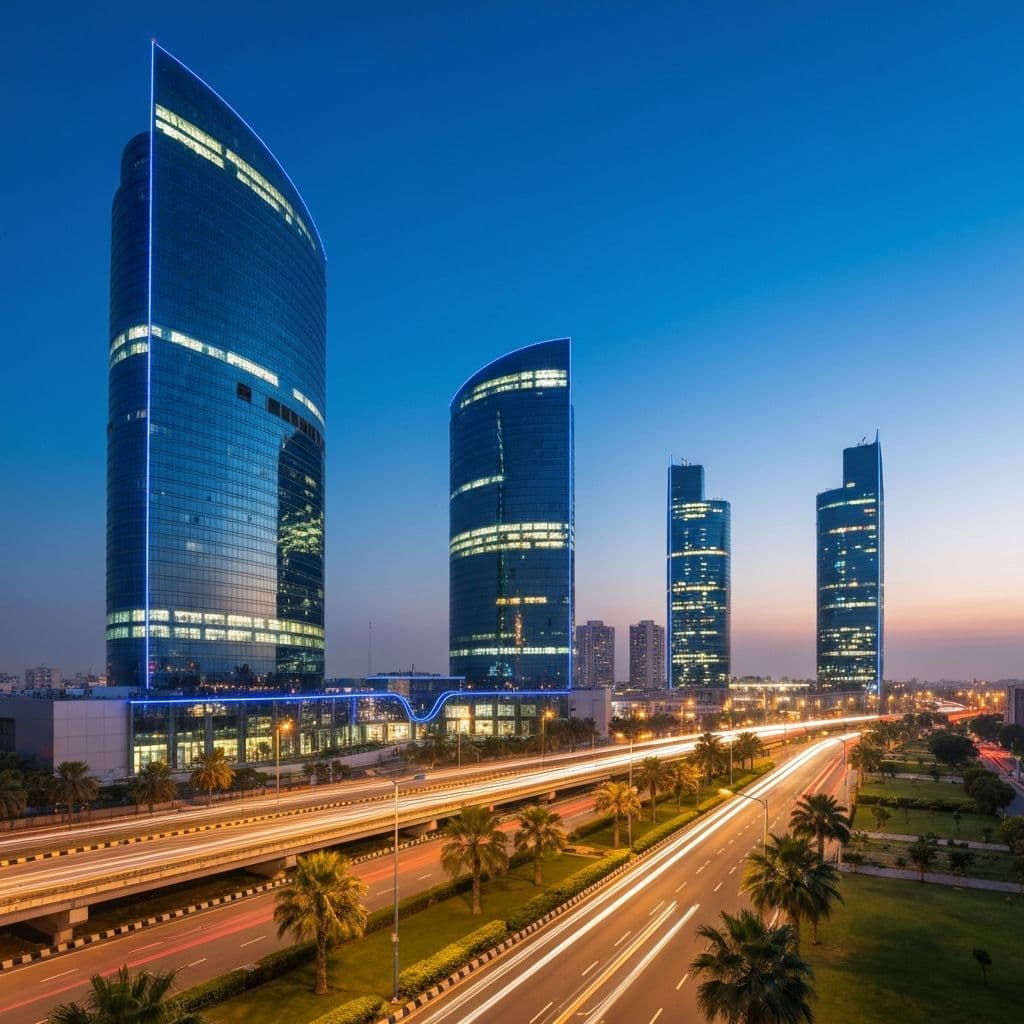 Gurgaon skyline with modern skyscrapers